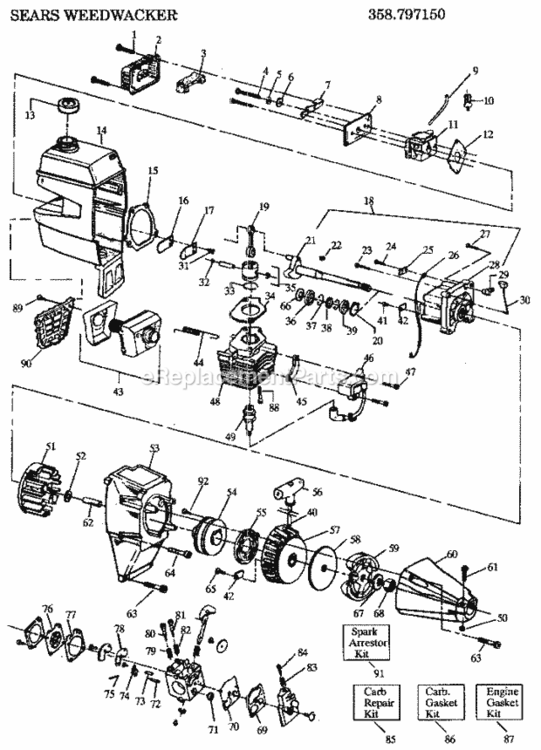 Page B Diagram and Parts List for 358797150  Craftsman Trimmer