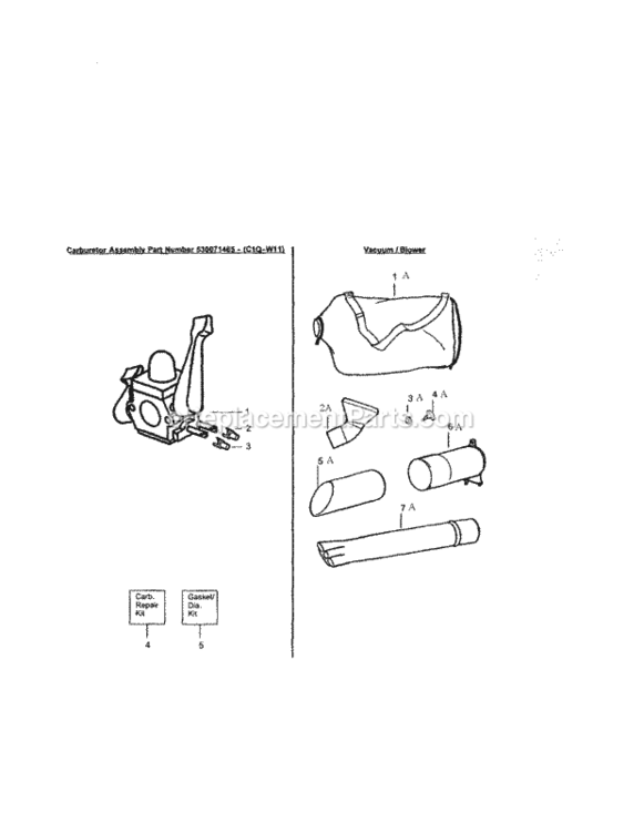 Page C Diagram and Parts List for 358797301  Craftsman Leaf Blower / Vacuum