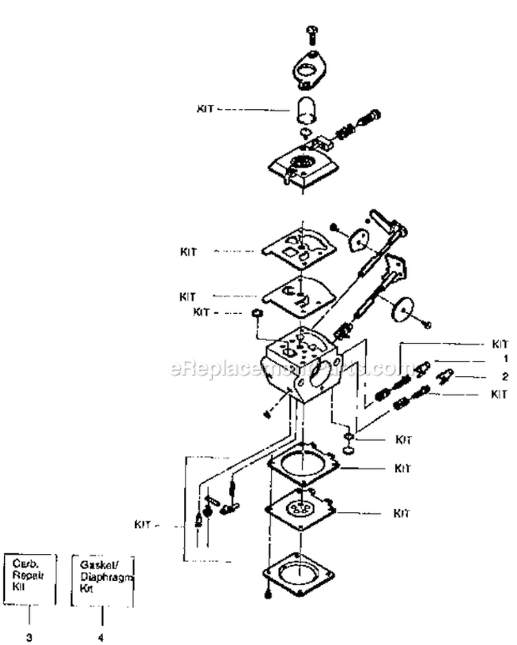 Carburetor Assembly Kit Diagram and Parts List for 358797750  Craftsman Trimmer