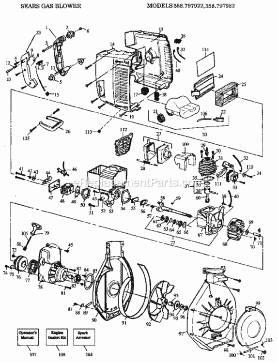 Page A Diagram and Parts List for 358797922  Craftsman Leaf Blower / Vacuum