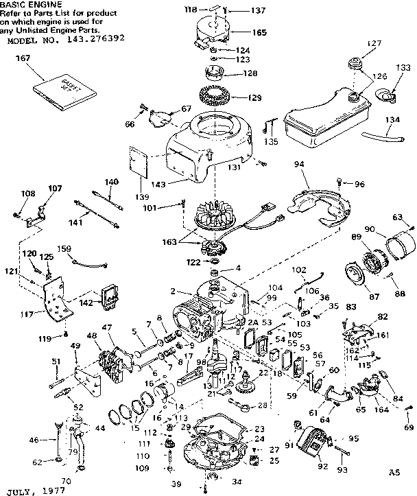 Replacement Parts Diagram and Parts List for 143276392  Craftsman Engine