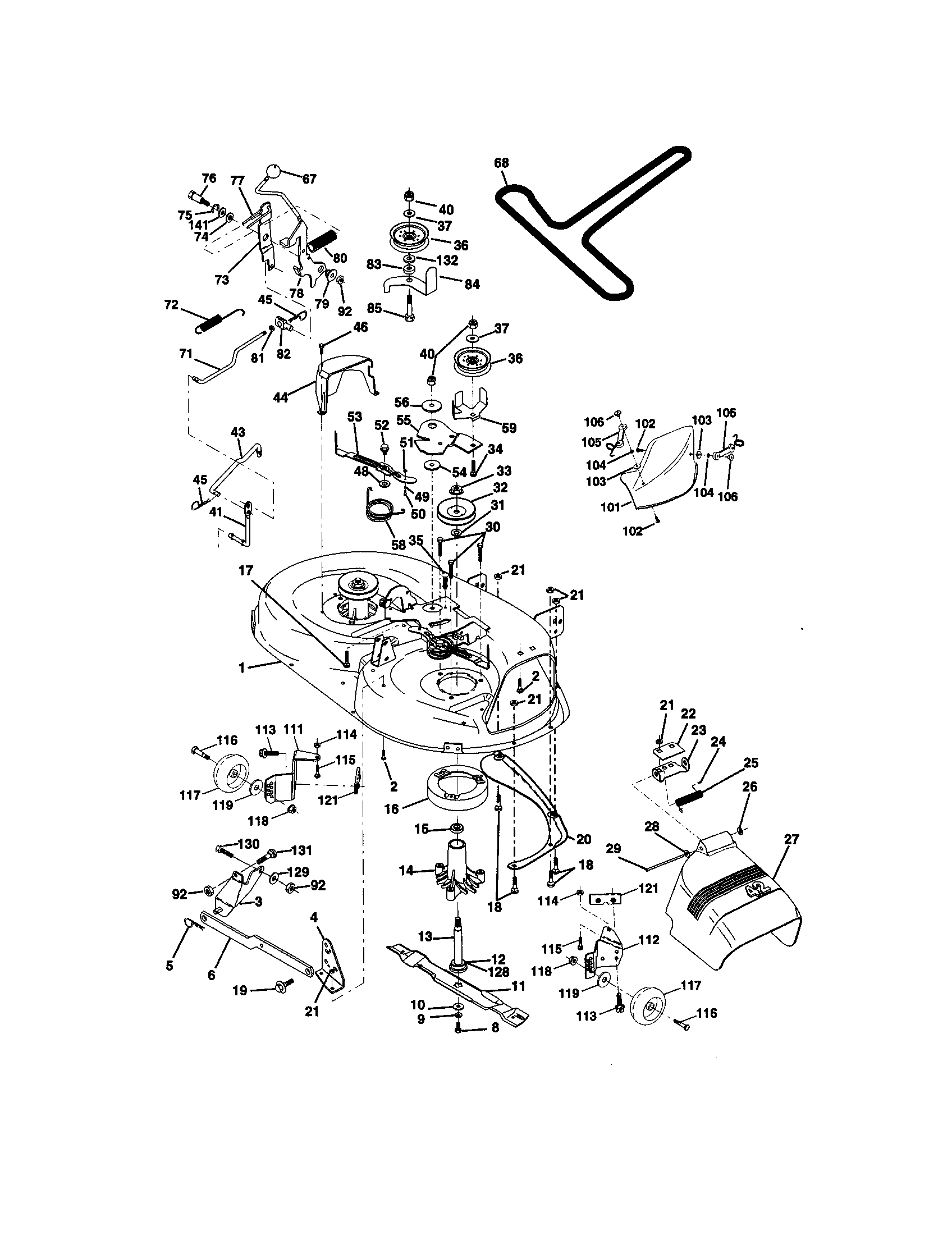 Mower Deck Diagram and Parts List for 917270770  Craftsman Lawn Tractor