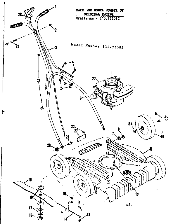 Replacement Parts Diagram and Parts List for 13191085  Craftsman Lawn Mower
