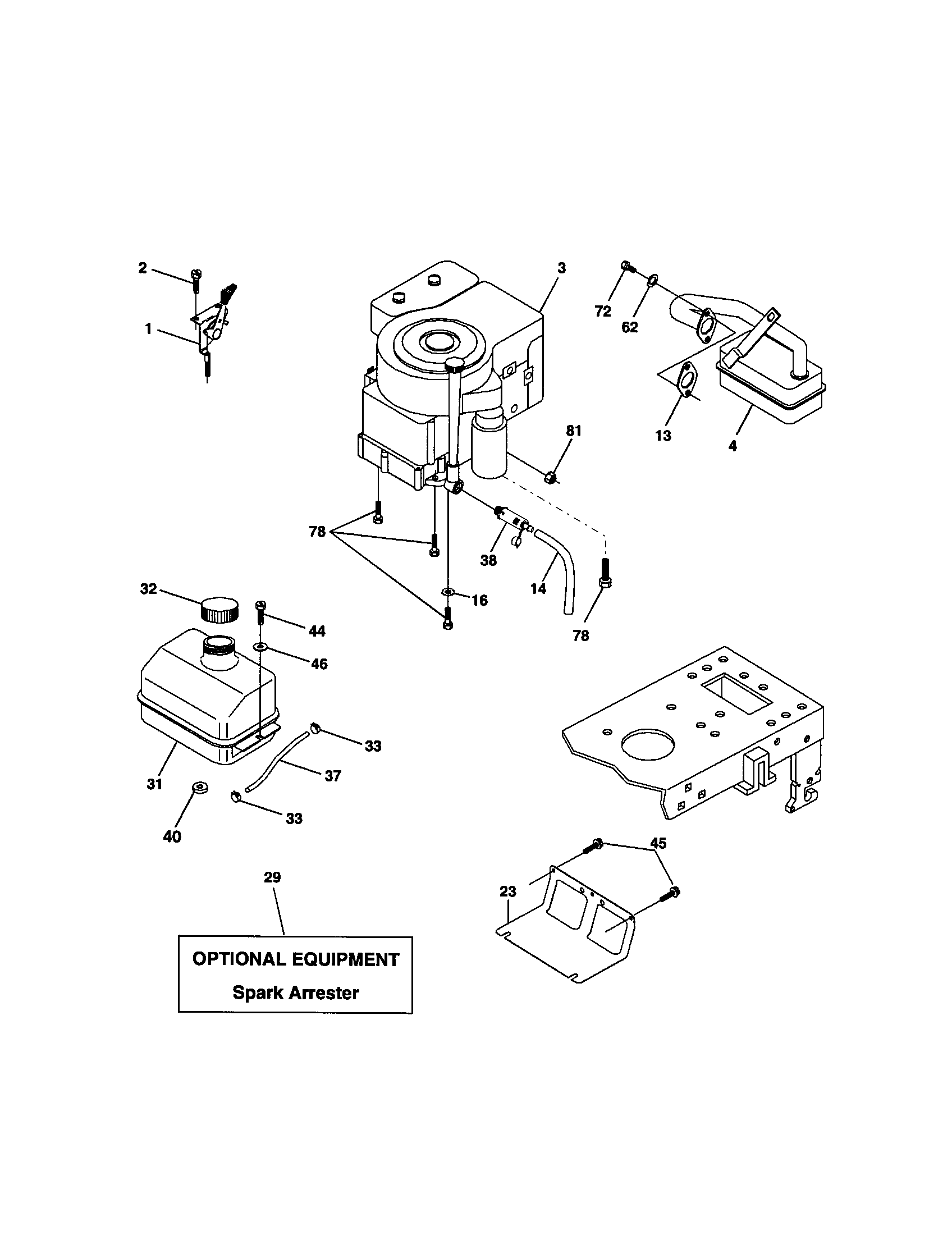 Engine Diagram and Parts List for 917271645  Craftsman Lawn Tractor