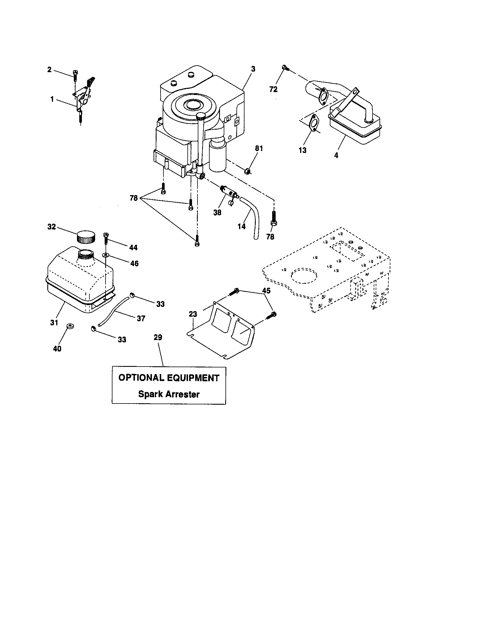 Engine Diagram and Parts List for 917276393  Craftsman Lawn Tractor