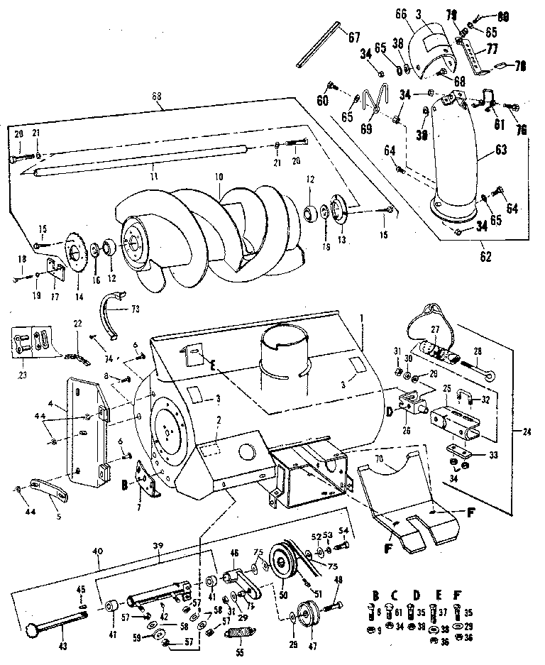 Auger  Assembly Diagram and Parts List for 842240729  Craftsman Snow Blower