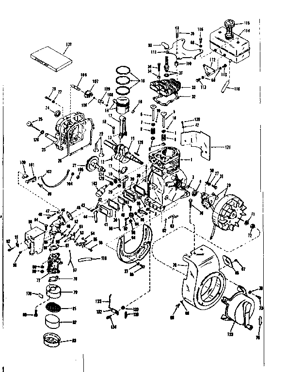 Basic Engine Diagram and Parts List for 143501221  Craftsman Engine