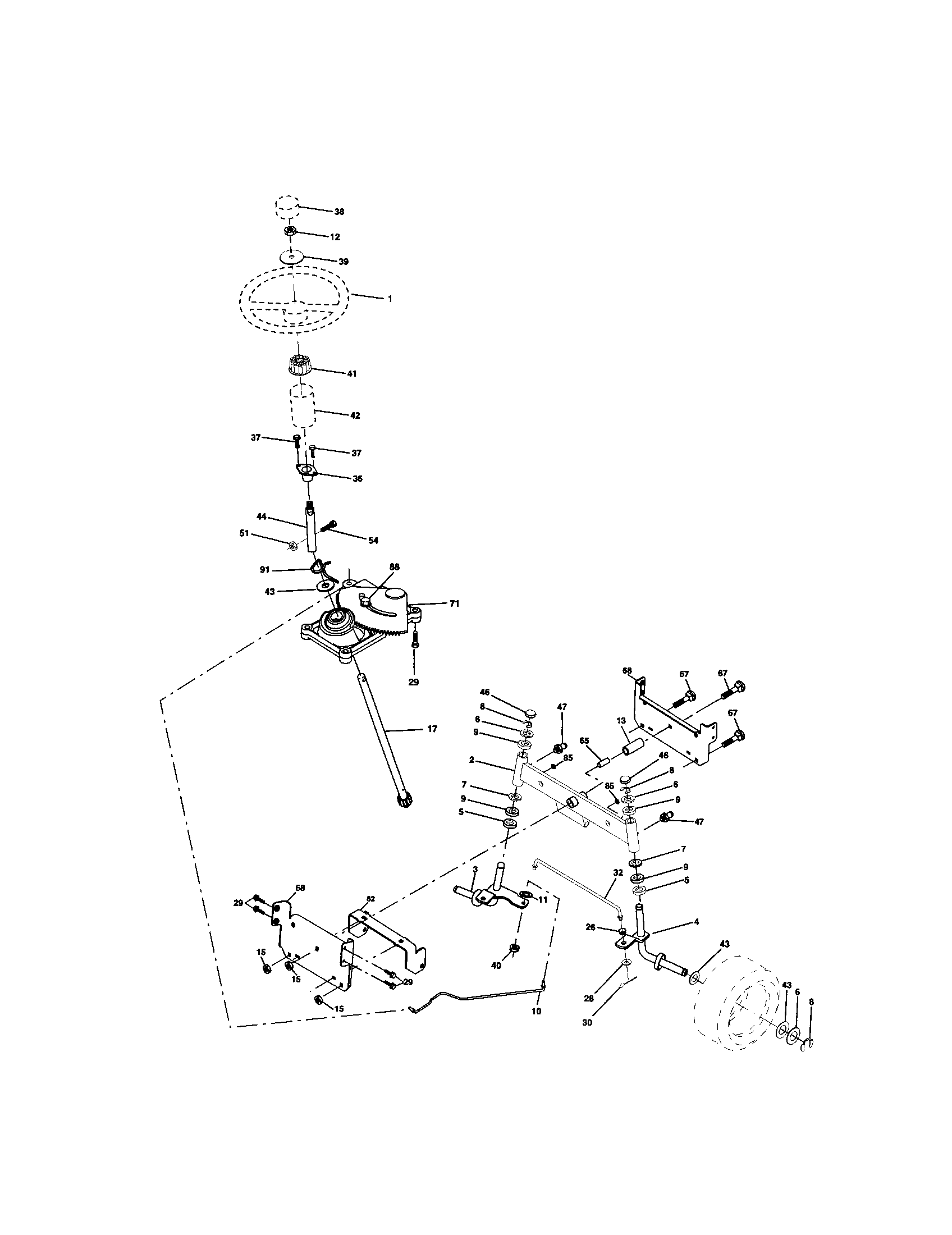 Steering Assembly Diagram and Parts List for 9172720601  Craftsman Lawn Tractor