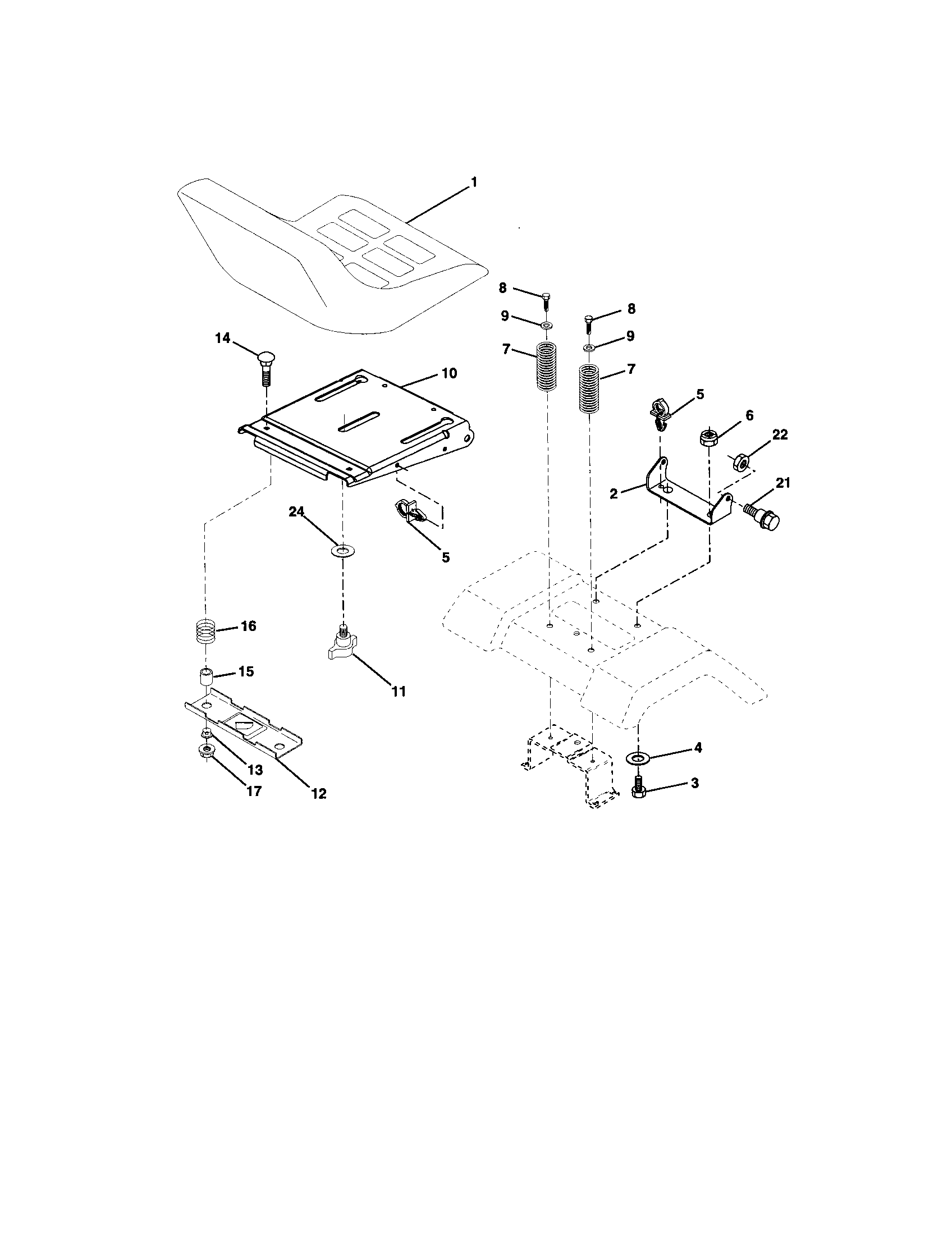 Seat Assembly Diagram and Parts List for 917272059  Craftsman Lawn Tractor