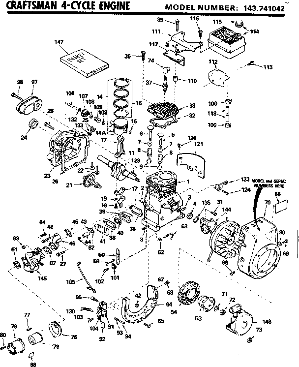 Replacement Parts Diagram and Parts List for 143741042  Craftsman Engine