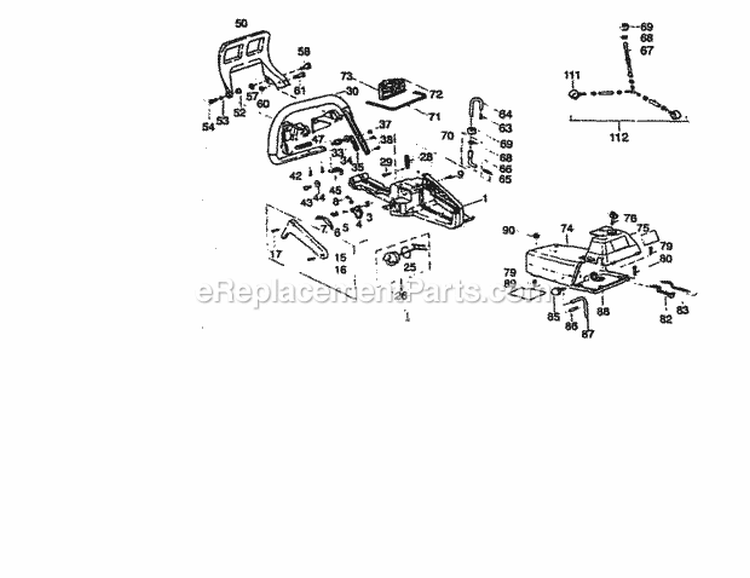 Handle / Frame Diagram and Parts List for 360352010  Craftsman Chainsaw
