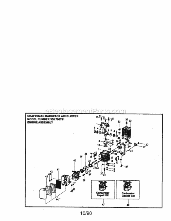 Page A Diagram and Parts List for 360796791  Craftsman Leaf Blower / Vacuum