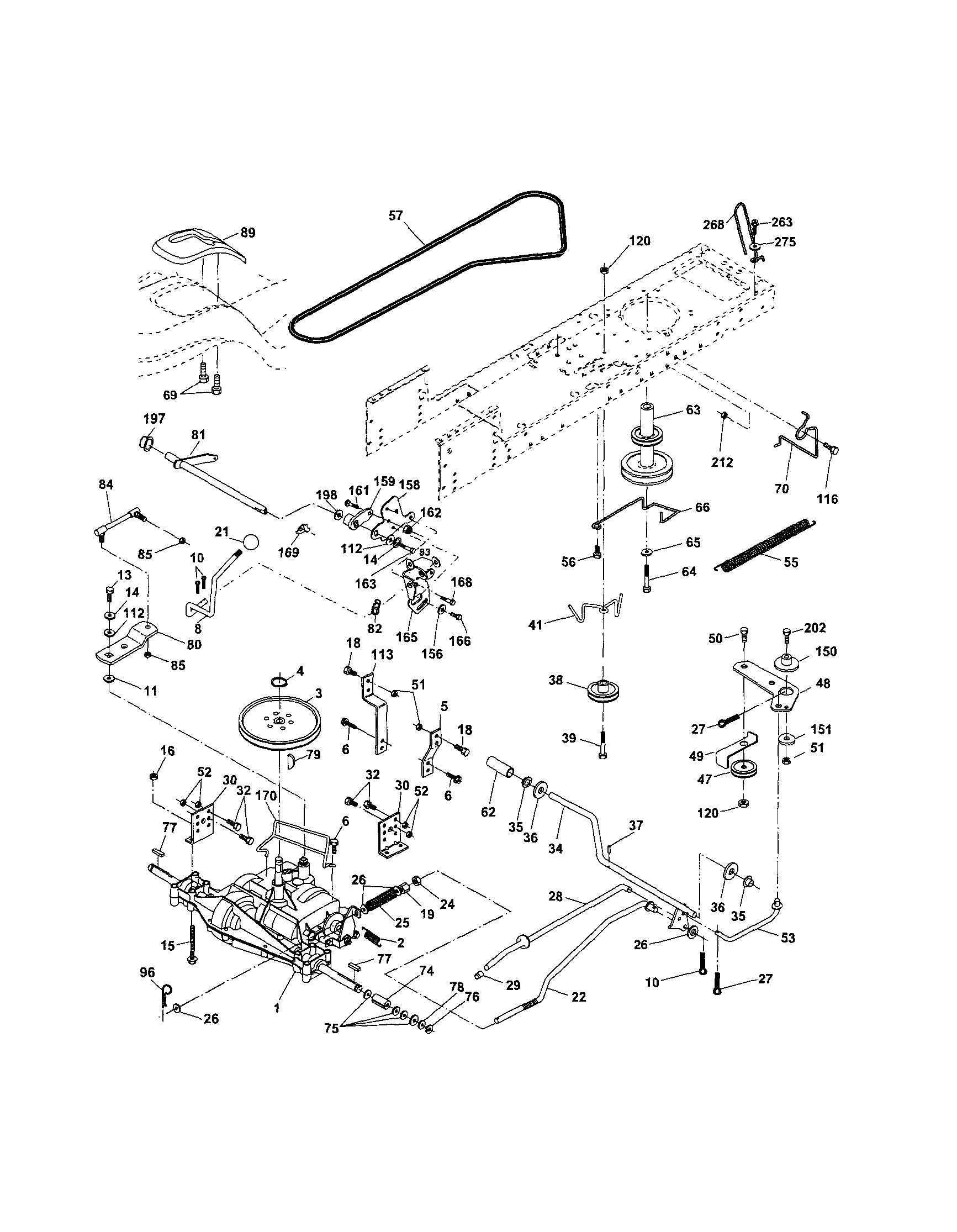 Drive Diagram and Parts List for 917254010  Craftsman Lawn Tractor