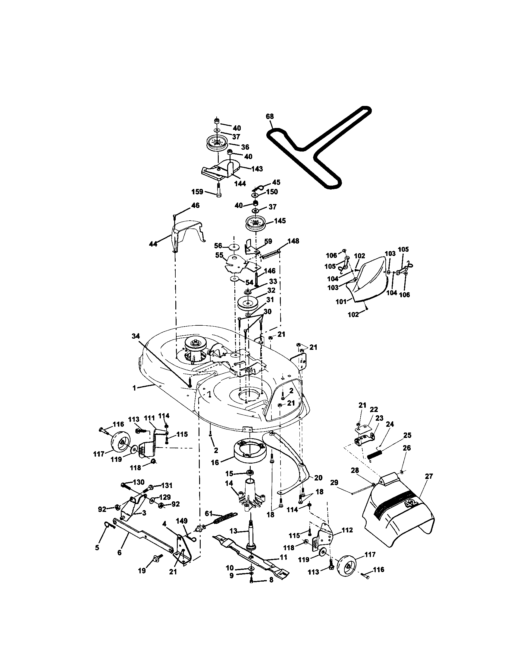 Mower Deck Diagram and Parts List for 917272421  Craftsman Lawn Tractor