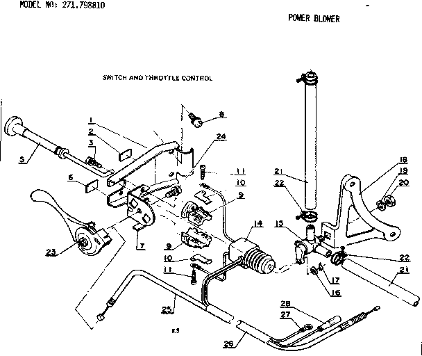 Switch And Throttle Control Diagram and Parts List for 271798810  Craftsman Trimmer