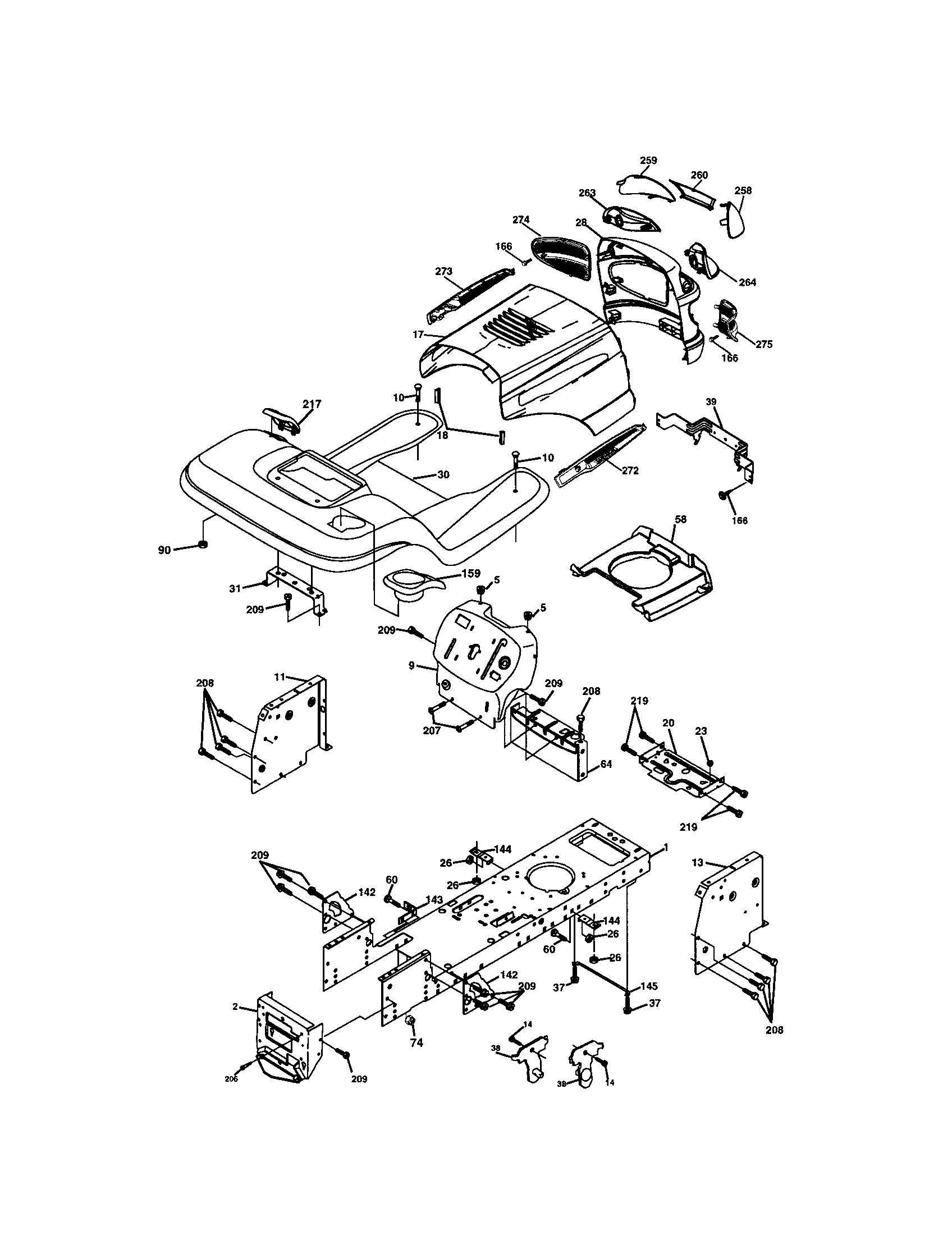 Chassis And Enclosures Diagram and Parts List for 917273860  Craftsman Lawn Tractor