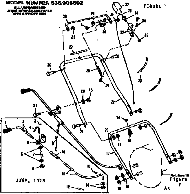 Handle Assembly Diagram and Parts List for 536905802  Craftsman Snow Blower