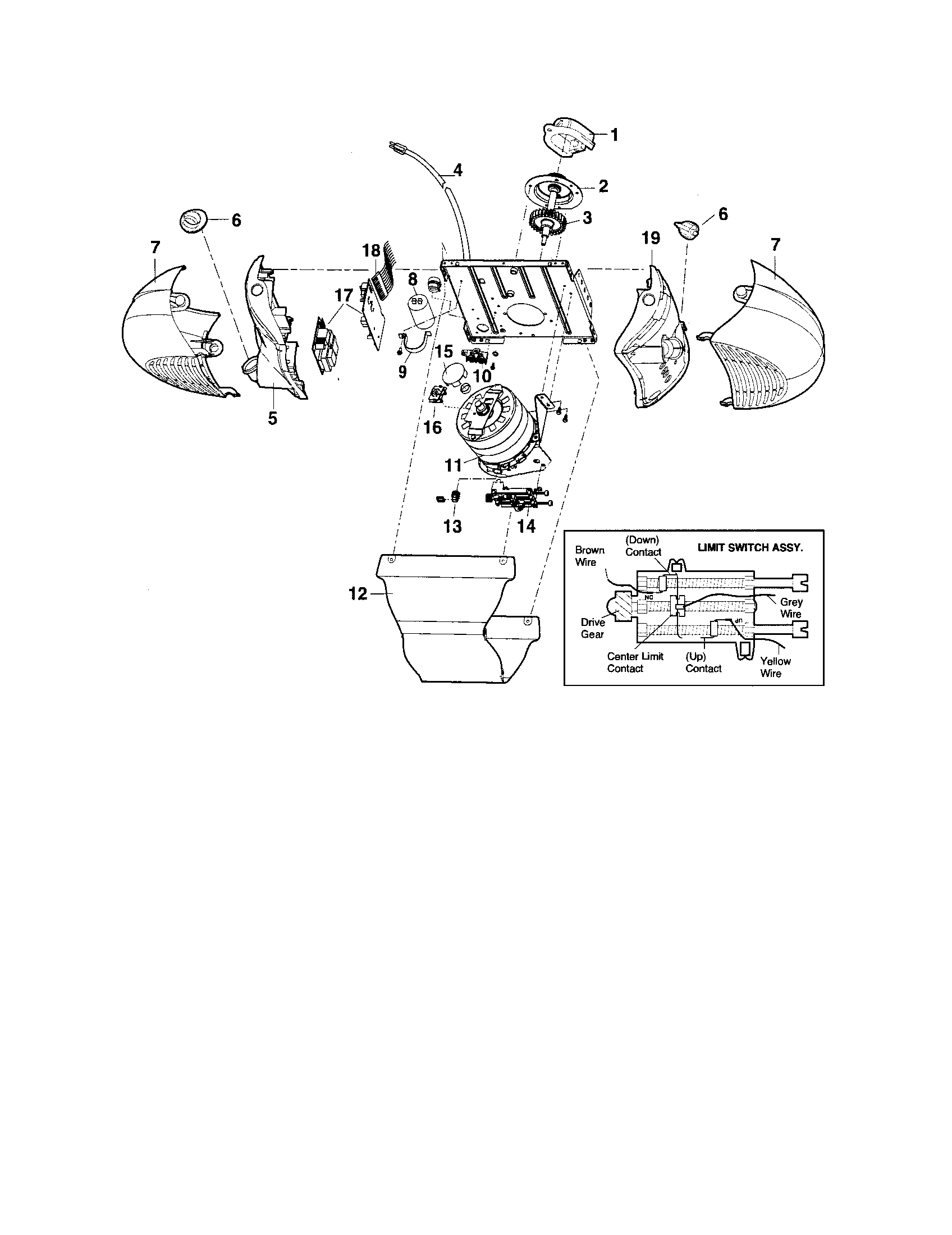 Motor Unit Assembly Diagram and Parts List for 13953914D  Craftsman Garage Door Opener