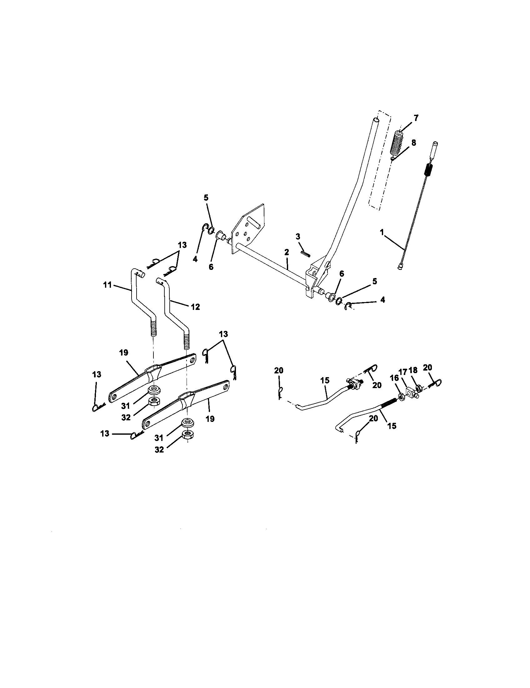 Lift Assembly Diagram and Parts List for 917271531  Craftsman Lawn Tractor