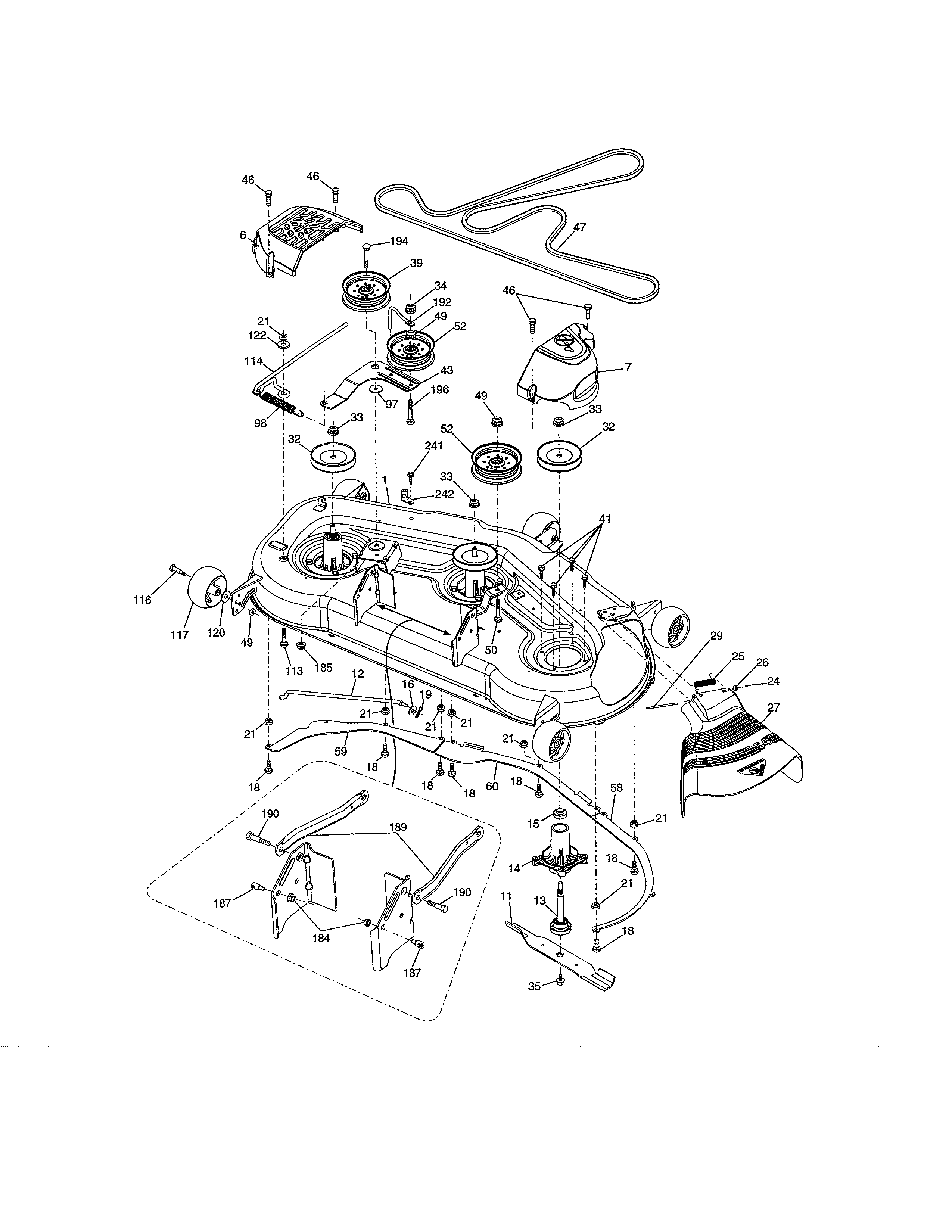 Mower Deck Diagram and Parts List for 917204081  Craftsman Lawn Tractor