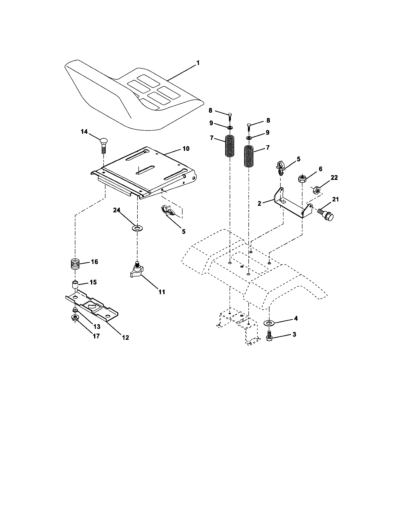 Seat Assembly Diagram and Parts List for 917275371  Craftsman Lawn Tractor