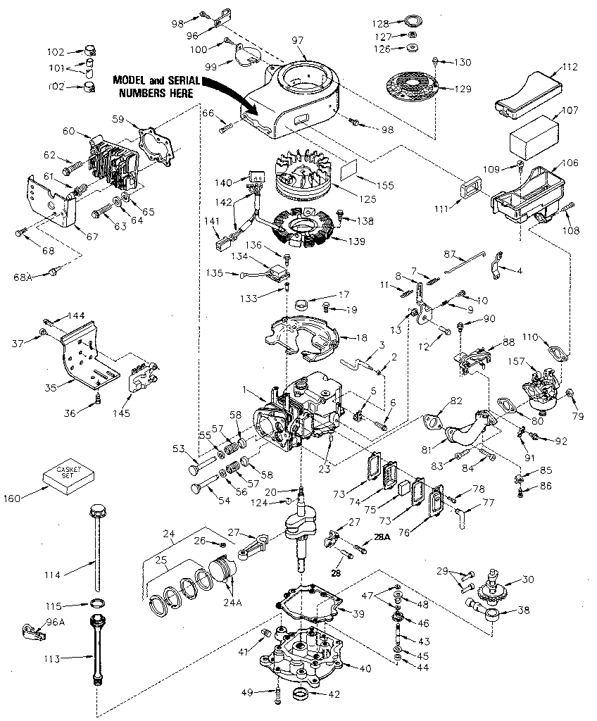Replacement Parts Diagram and Parts List for 143386052  Craftsman Engine