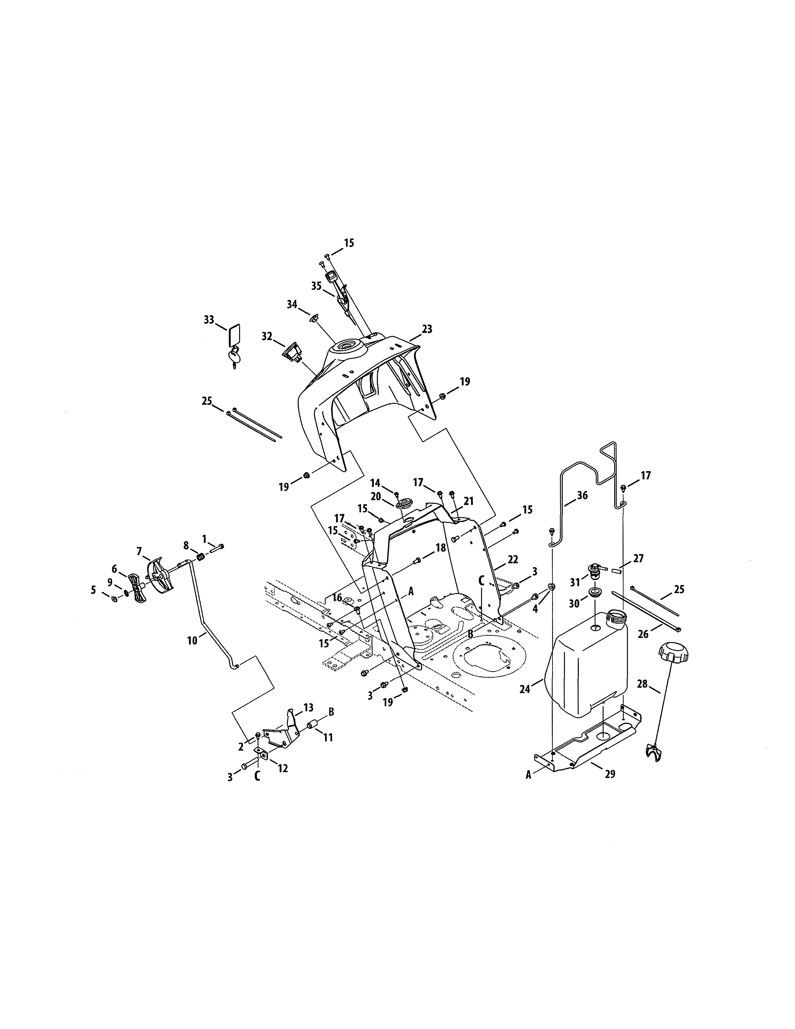 Fuel Tank/dash Panel Diagram and Parts List for 247203726  Craftsman Lawn Tractor