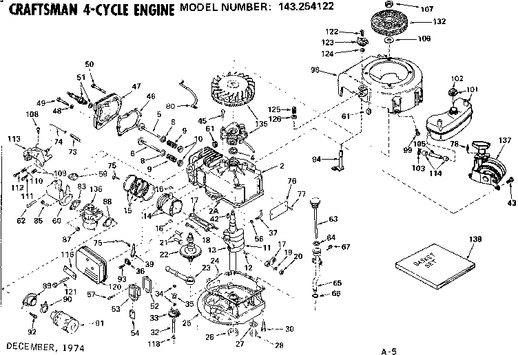 Replacement Parts Diagram and Parts List for 143254122  Craftsman Engine