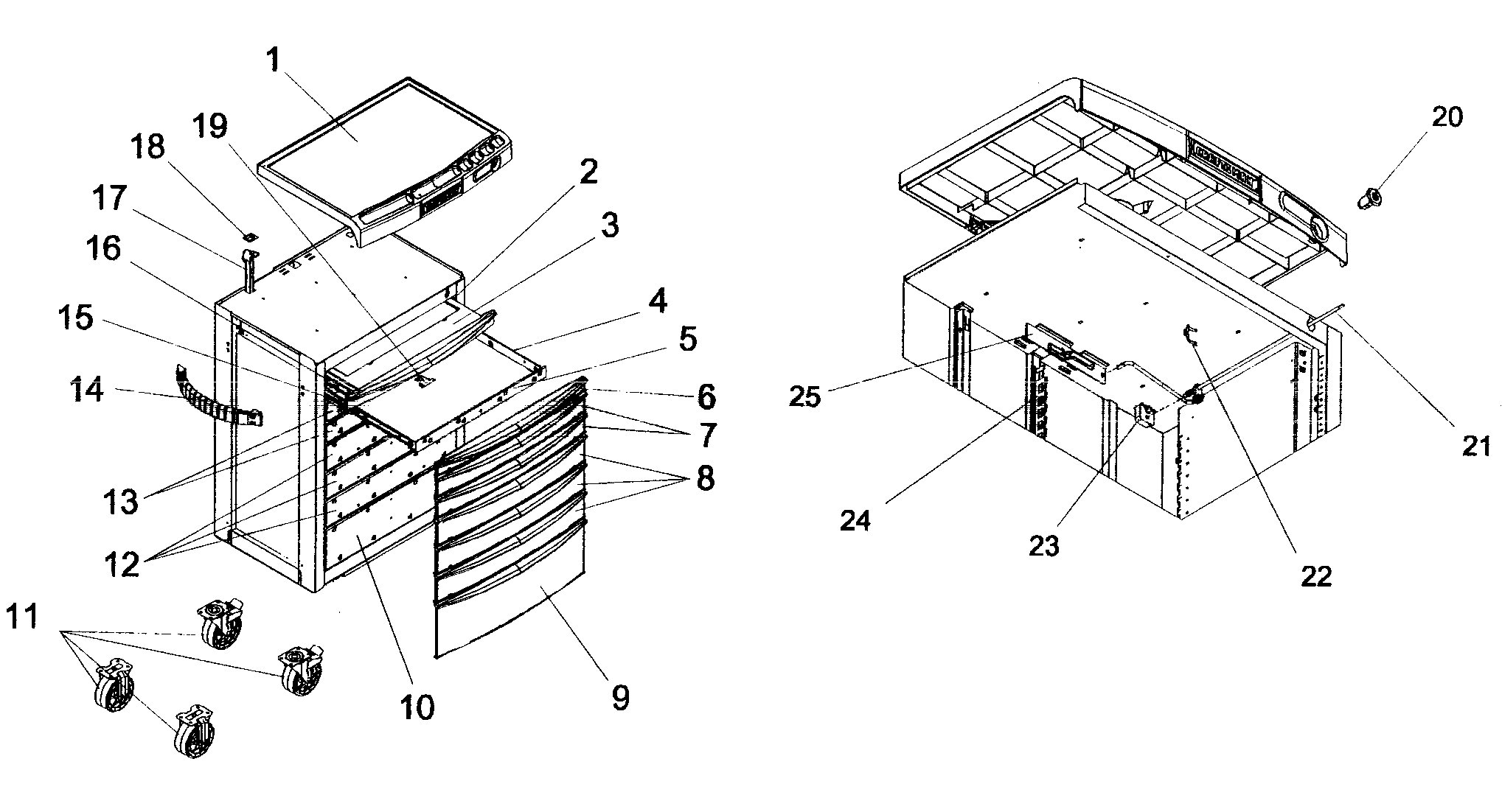 Cabinet Assy Diagram and Parts List for 706877250  Craftsman Tool Stand & Cart