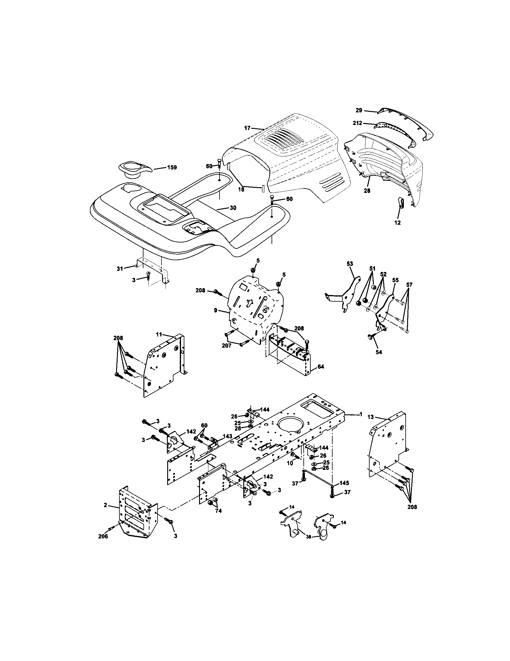 Chassis And Enclosures Diagram and Parts List for 917271732  Craftsman Lawn Tractor