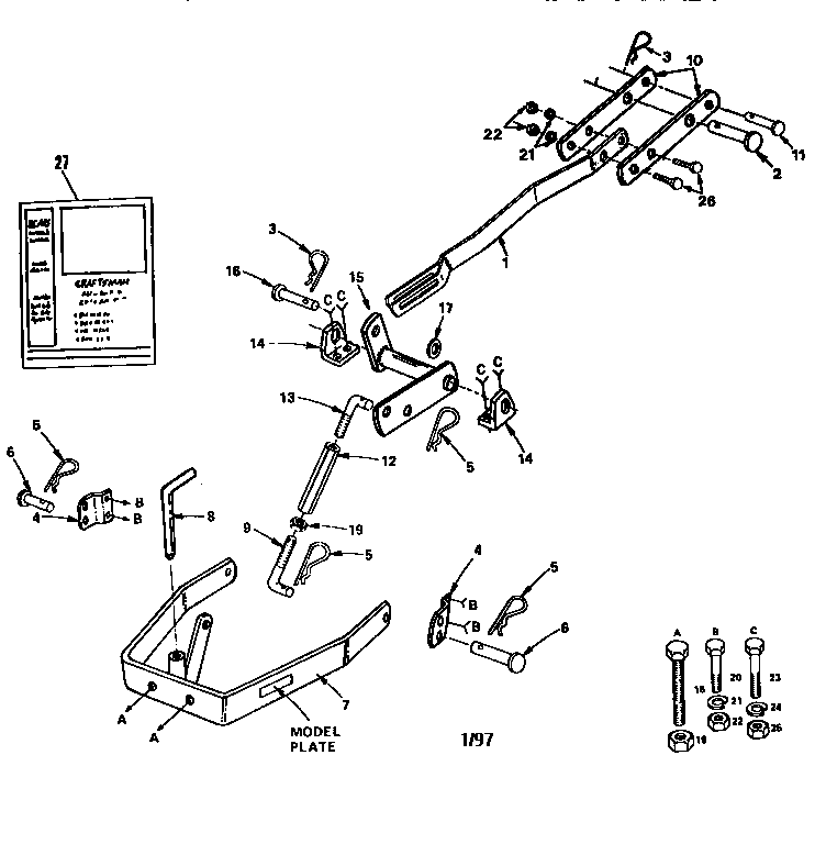 Sleeve Hitch Diagram and Parts List for 757252313  Craftsman Lawn Tractor