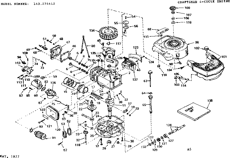 Replacement Parts Diagram and Parts List for 143274412  Craftsman Engine