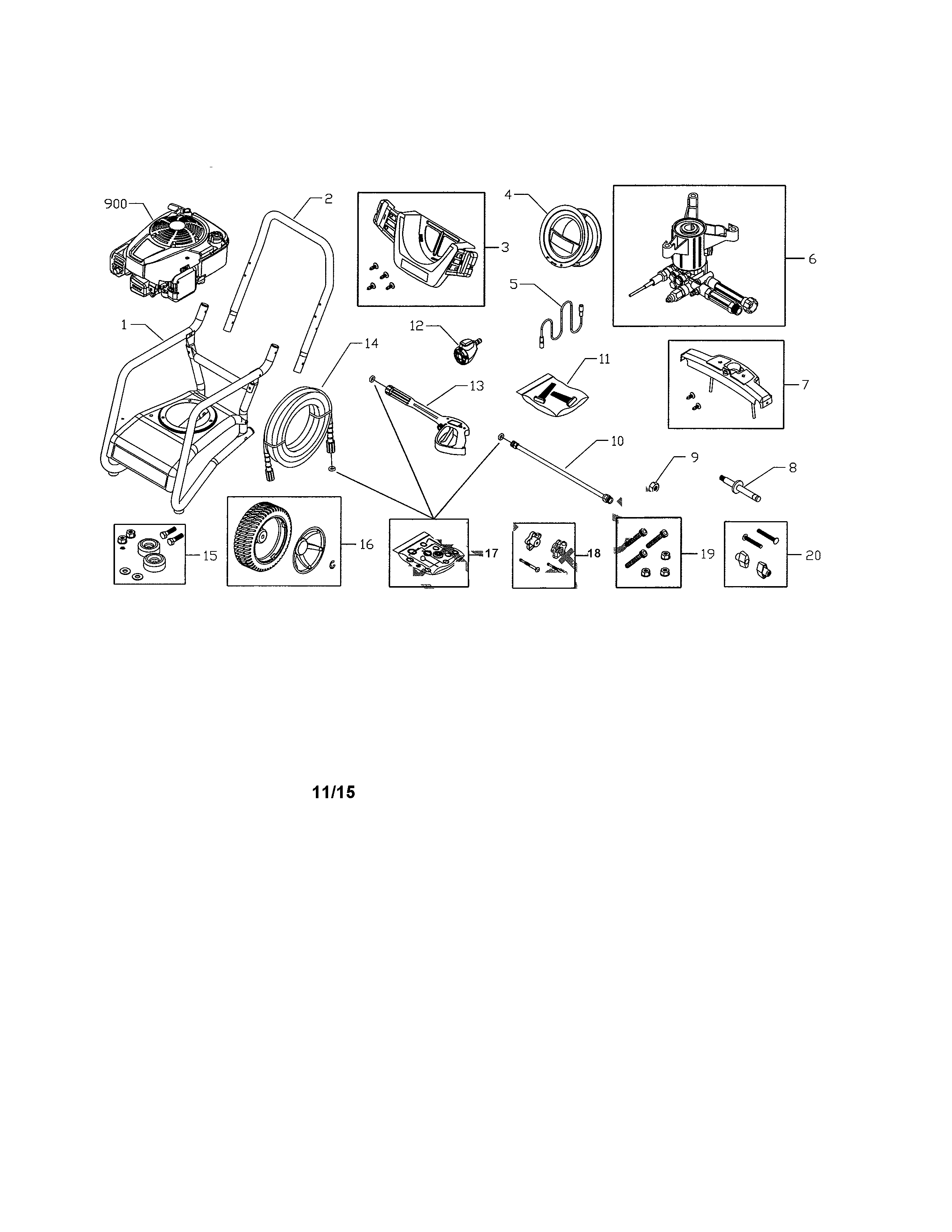 Main Unit Diagram and Parts List for 580752951  Craftsman Pressure Washer