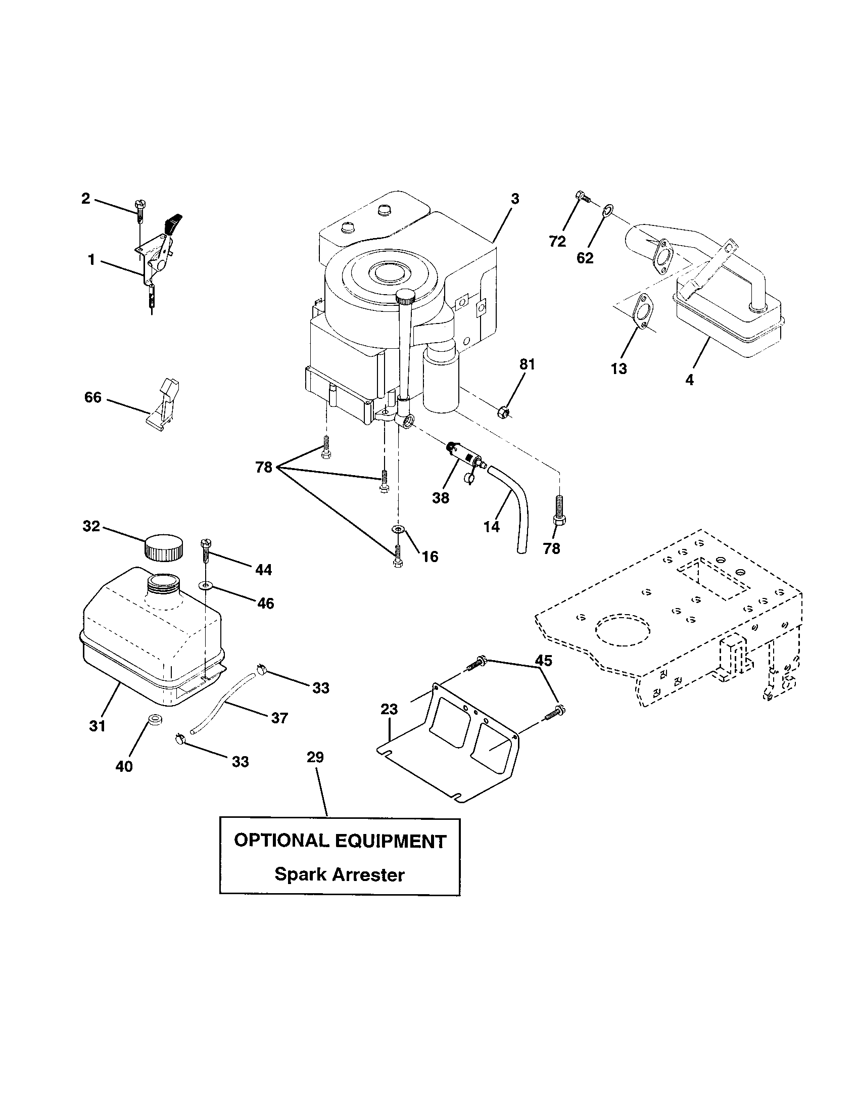 Engine Diagram and Parts List for 917250470  Craftsman Lawn Tractor