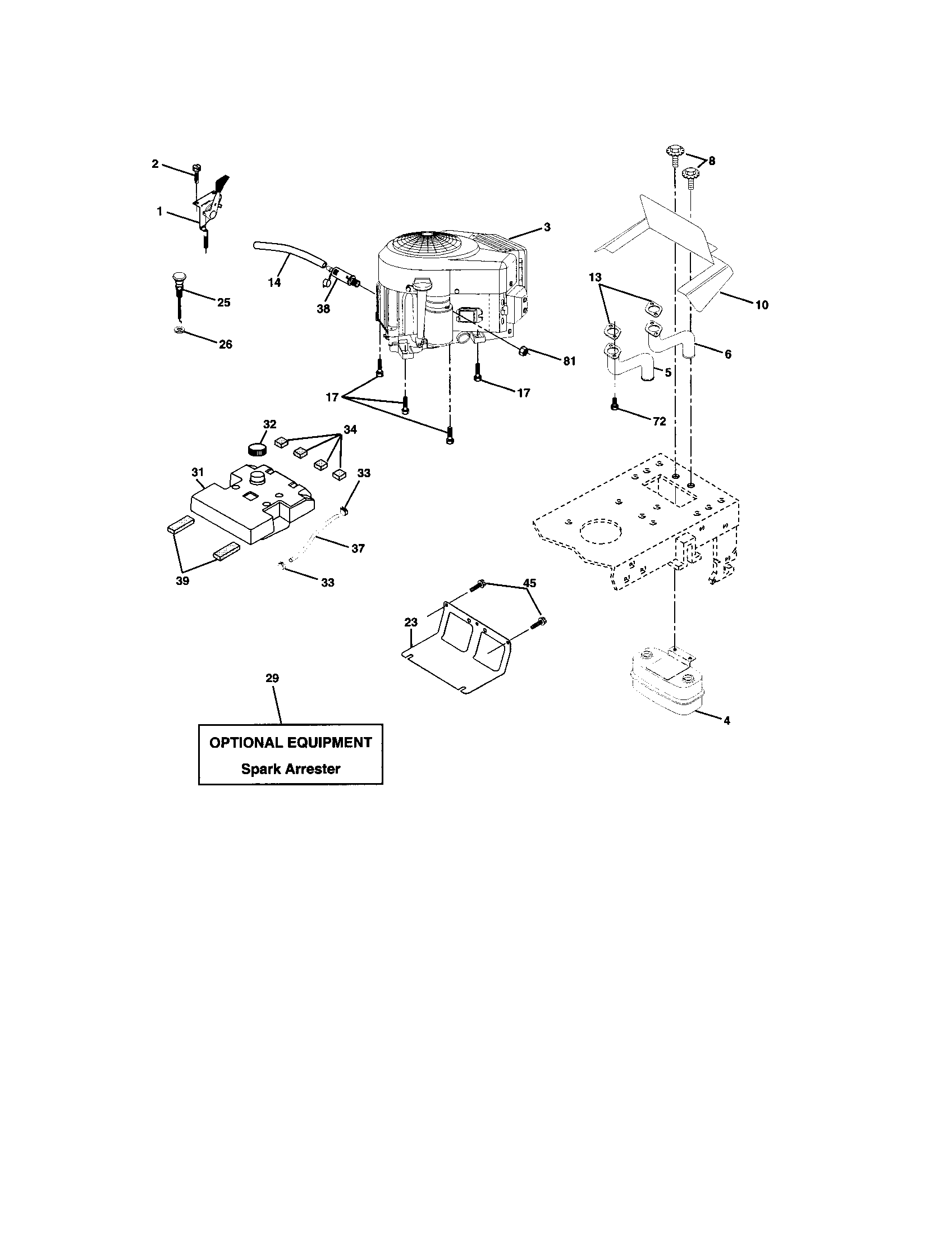 Engine Diagram and Parts List for 917273521  Craftsman Lawn Tractor