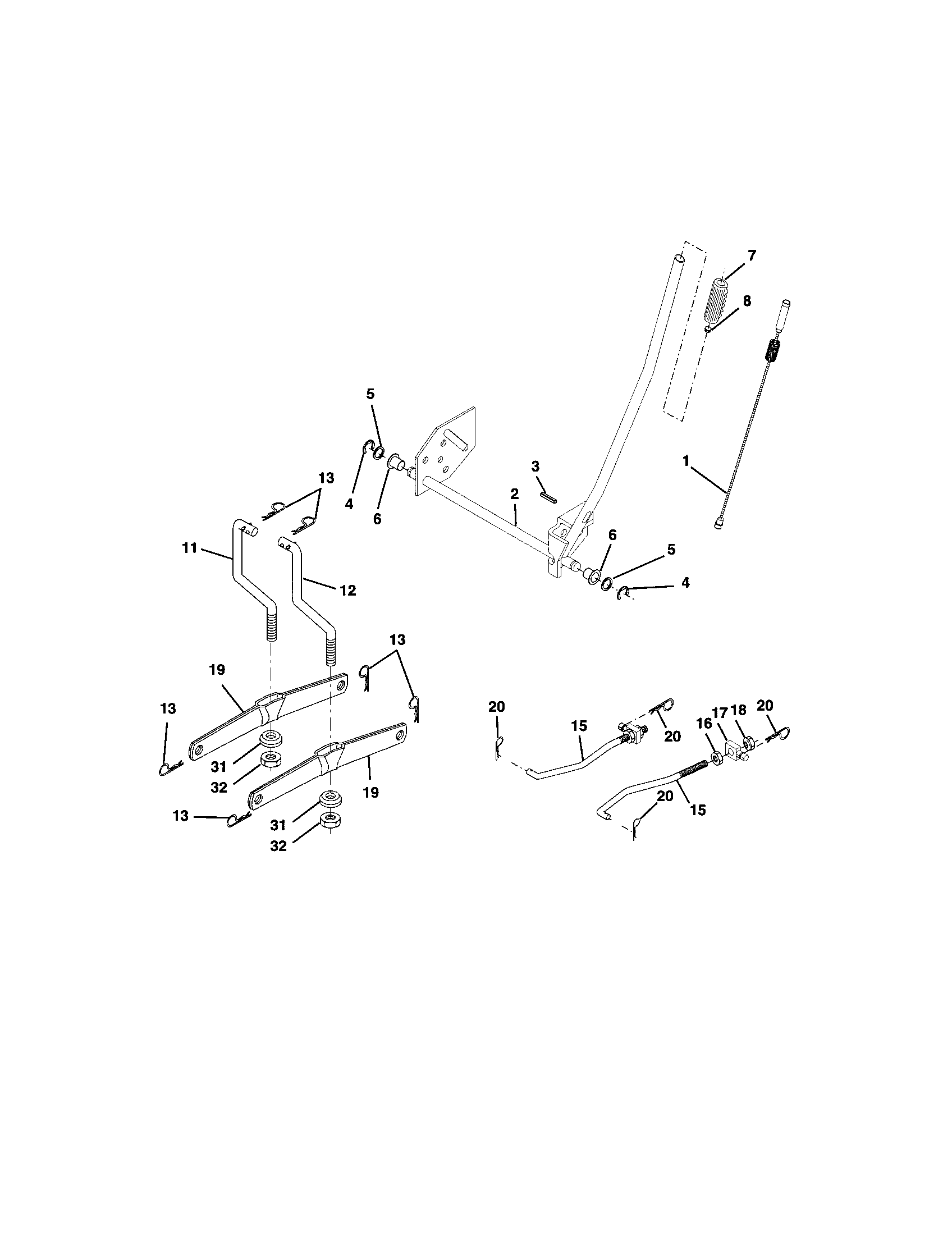 Lift Assembly Diagram and Parts List for 917272058  Craftsman Lawn Tractor