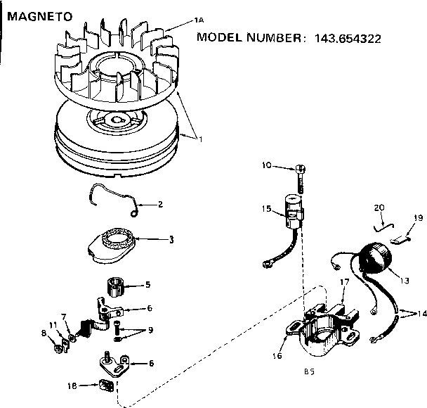 Magneto Diagram and Parts List for 143654322  Craftsman Engine