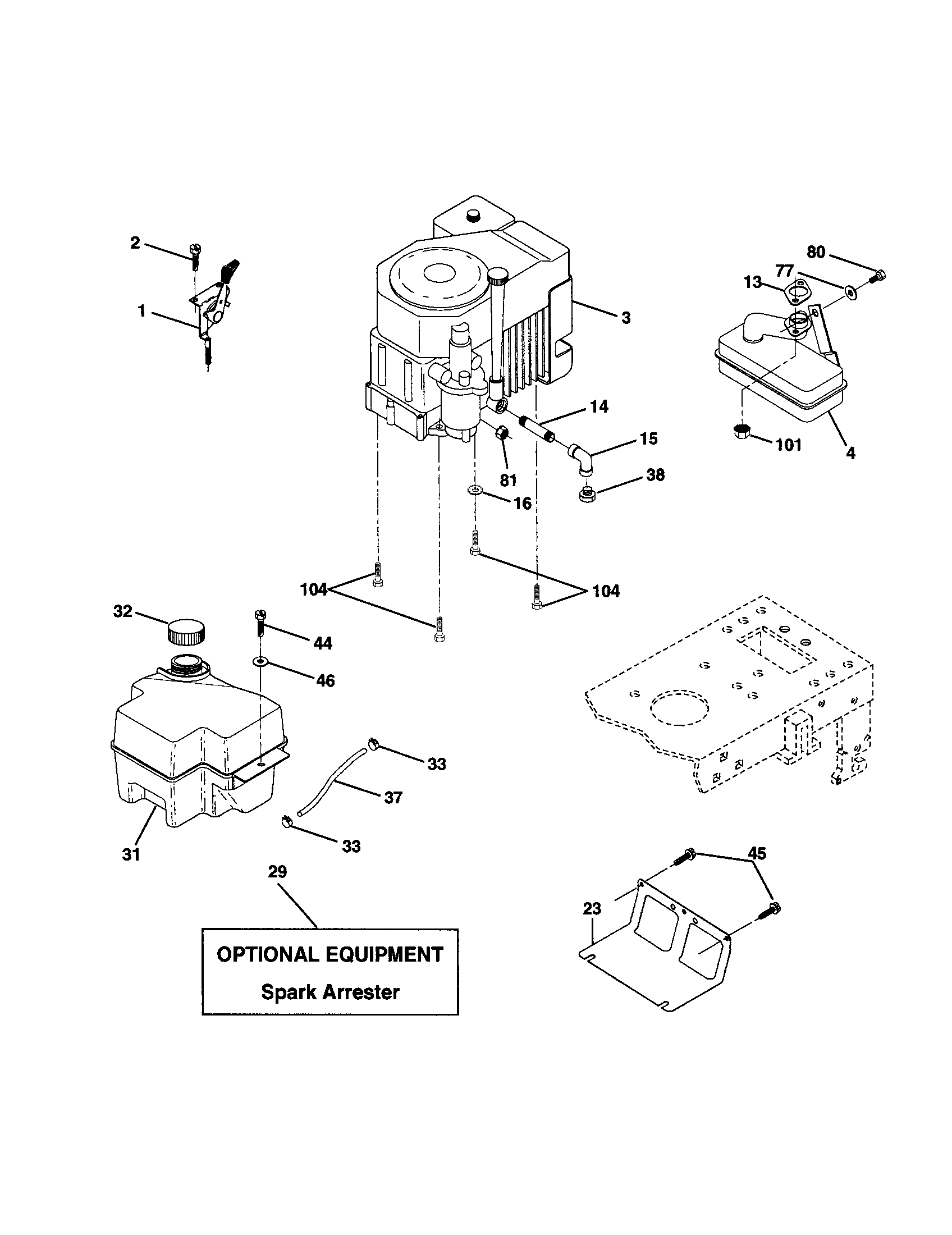 Engine Diagram and Parts List for 917279951  Craftsman Lawn Tractor