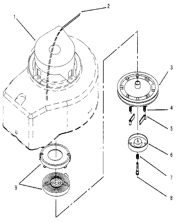 Recoil Starter Assembly Diagram and Parts List for 3934  Craftsman Lawn Mower