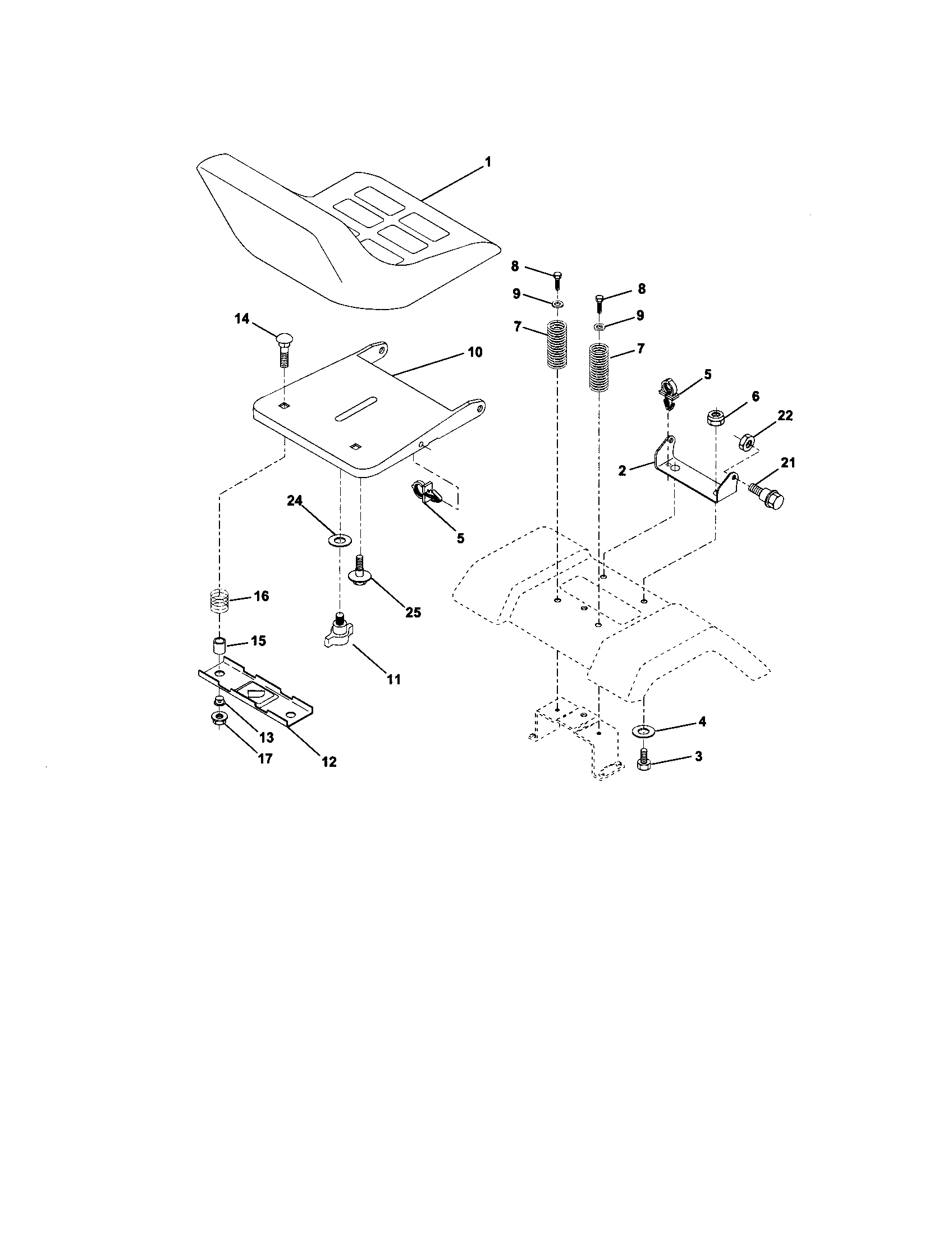 Seat Assembly Diagram and Parts List for 917271632  Craftsman Lawn Tractor
