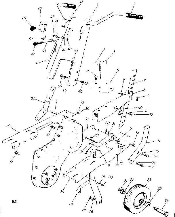 Handle Assembly Diagram and Parts List for 247298750  Craftsman Tiller