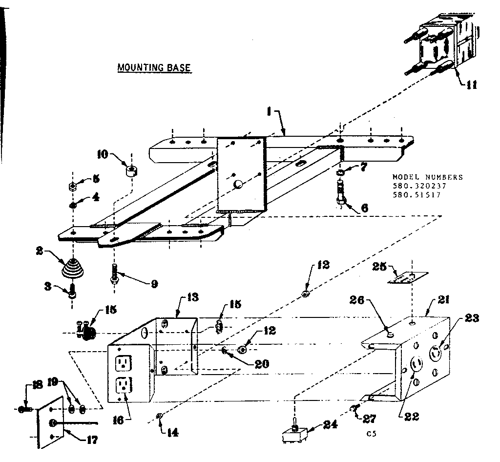 Mounting Base Diagram and Parts List for 580320237  Craftsman Engine