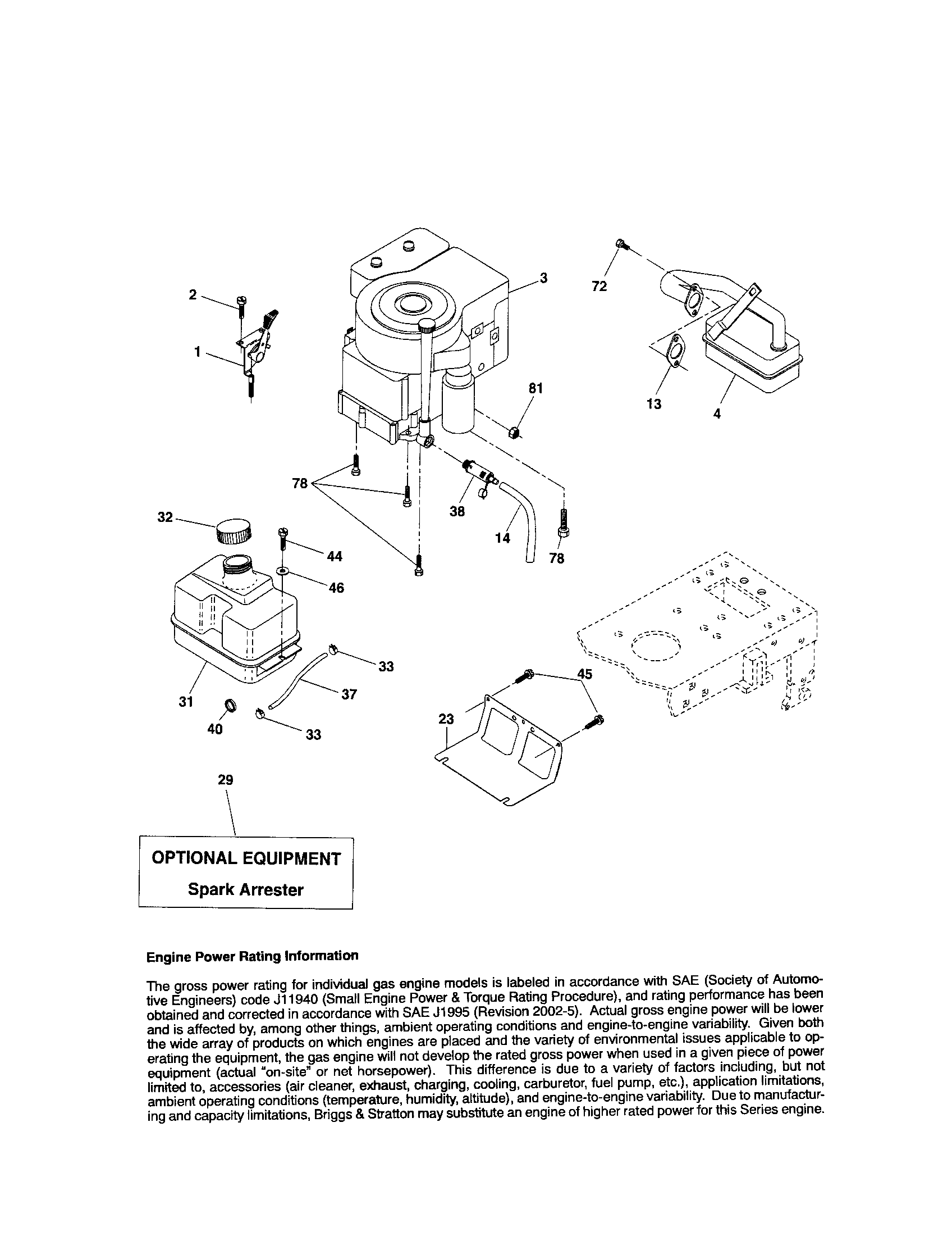 Engine Diagram and Parts List for 917287013  Craftsman Lawn Tractor