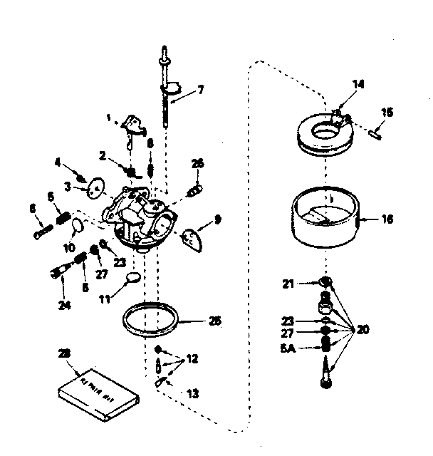 Carburetor Diagram and Parts List for 143756222  Craftsman Engine