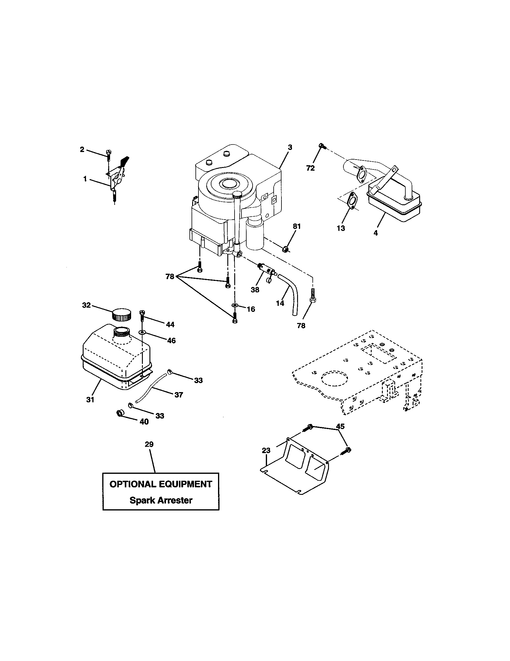 Engine Diagram and Parts List for 917272681  Craftsman Lawn Tractor