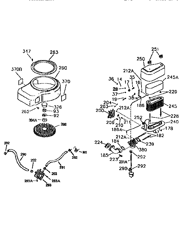 Air Cleaner/blower Housing Diagram and Parts List for 143951602  Craftsman Engine