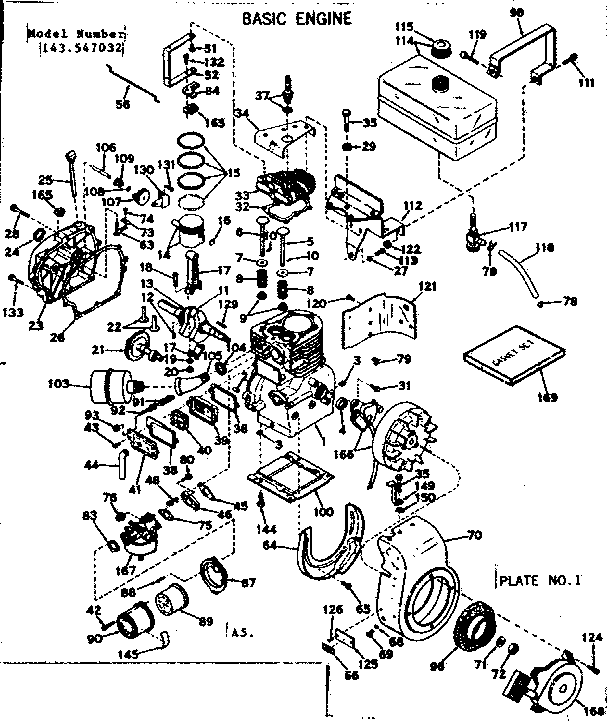 Basic Engine Diagram and Parts List for 143547032  Craftsman Engine