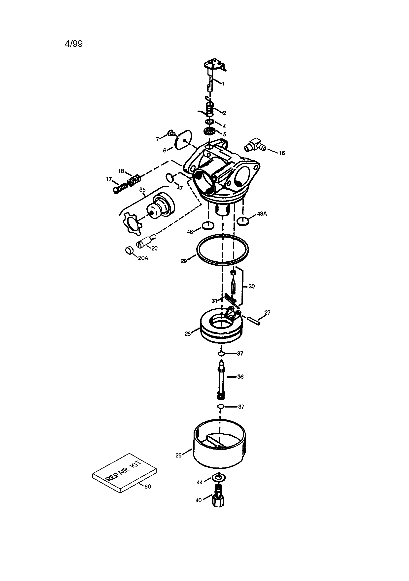 Carburetor 640199 Diagram and Parts List for 143993510  Craftsman Engine