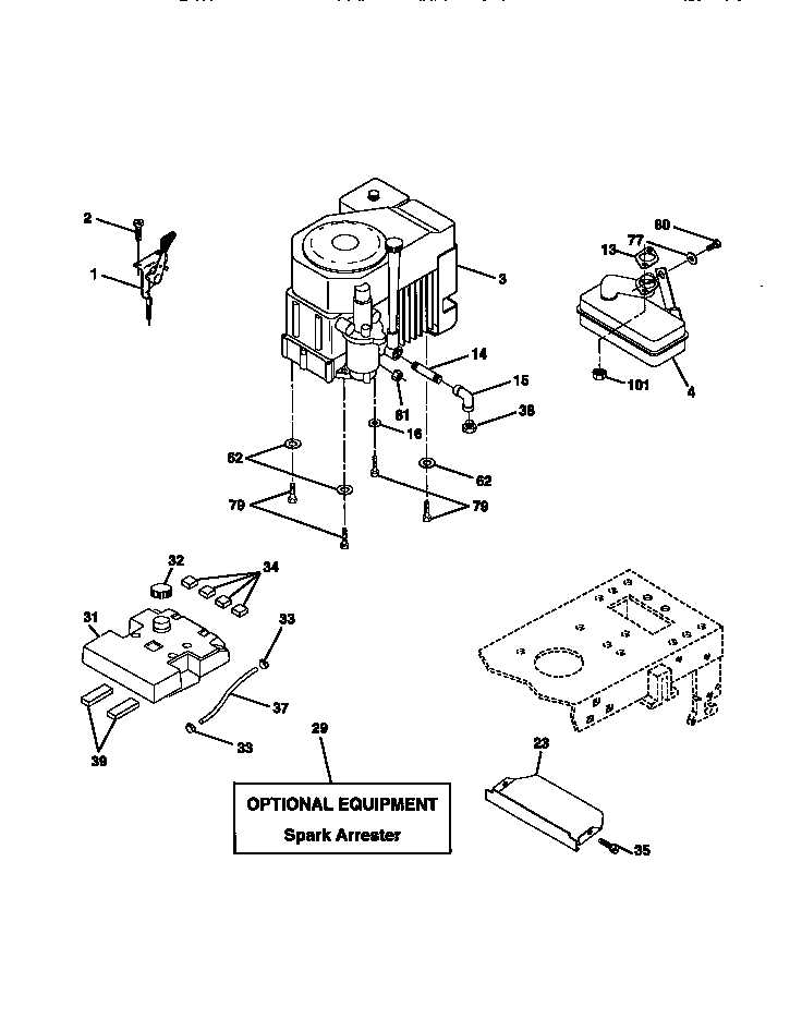 Engine Diagram and Parts List for 917272011  Craftsman Lawn Tractor