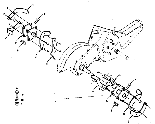Tine Assembly Diagram and Parts List for 917299233  Craftsman Tiller